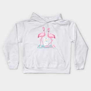 Funny Easter eggs, flamingo and bunny Kids Hoodie